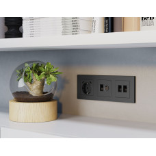 Комплект мех-ма розетки компьютерной + TV оконечной RJ-45 с автоматической защитной шторкой Alfa Графит мягкое касание Quant Ambrella Volt MA912510 (AP9125, VM195)