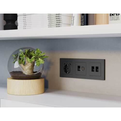 Комплект мех-ма розетки компьютерной + TV оконечной RJ-45 с автоматической защитной шторкой Alfa Графит мягкое касание Quant Ambrella Volt MA912510 (AP9125, VM195)