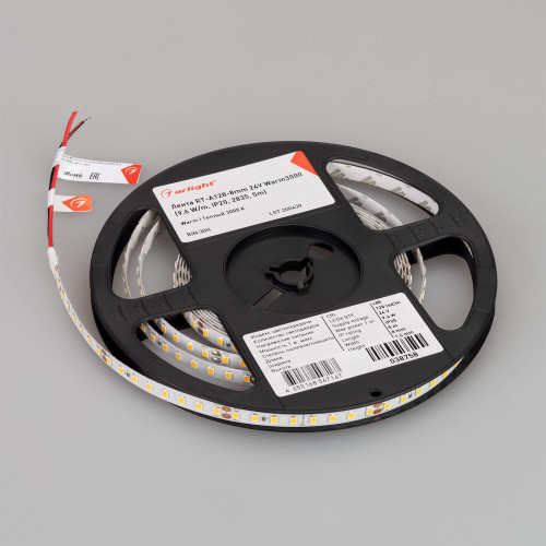 Светодиодная лента Arlight RT-A128-8mm 24V Warm3000 (9.6 W/m, IP20, 2835, 5m) 038758