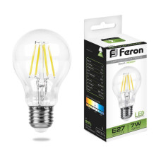 Лампа светодиодная филаментная Feron E27 7W 4000K Шар Прозрачная LB-57 25570