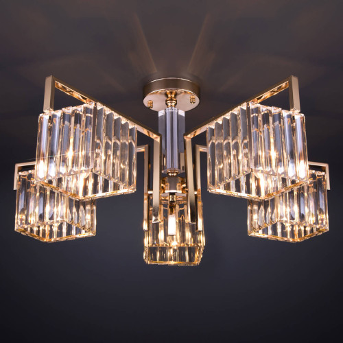 Потолочная люстра Eurosvet April 10126/5 золото/прозрачный хрусталь Strotskis Smart (10117/5)