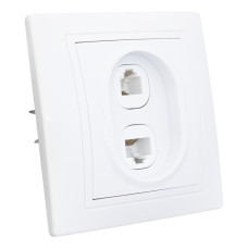 Розетка телефонная RJ11 + компьютерная RJ45 скрытой установки IP20, белая 