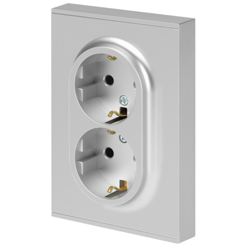 Розетка Эра Arktik 16-2105-03 двойная с заземлением 2X2P+E Schuko со шторками 16А-250В алюминий Б0070456