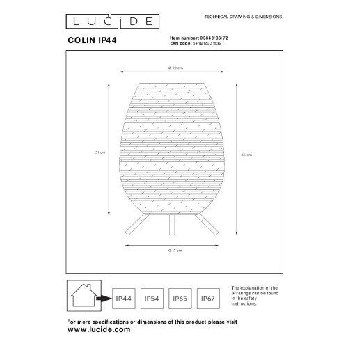 Настольная лампа Lucide Colin 03843/36/72