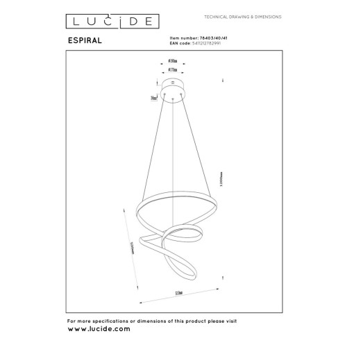 Подвесной светильник Lucide Espiral 78403/40/41