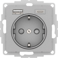 Розетка 16А с USB A+C (5В/2,4А/3 А, 2х5В/1,5А), Systeme Electric AtlasDesign Алюминий ATN000332