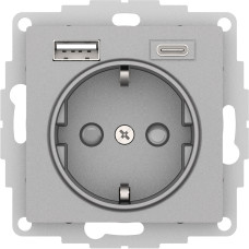Розетка 16А с USB A+C (5В/2,4А/3 А, 2х5В/1,5А), Systeme Electric AtlasDesign Алюминий ATN000332