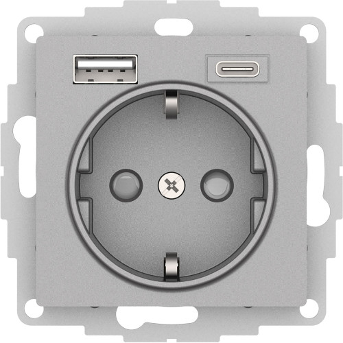 Розетка 16А с USB A+C (5В/2,4А/3 А, 2х5В/1,5А), Systeme Electric AtlasDesign Алюминий ATN000332