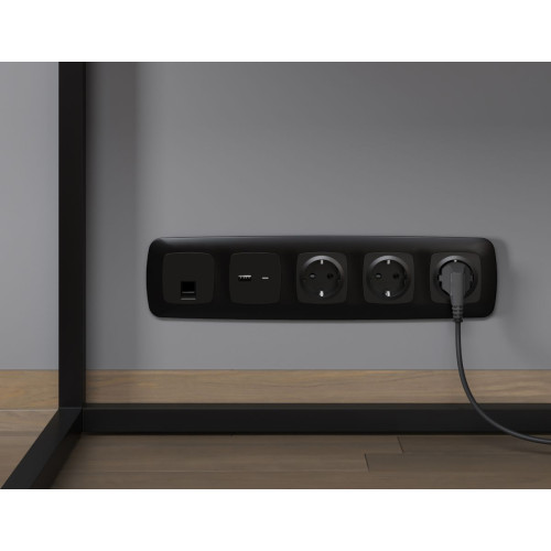 Комплект механизма компьютерной розетки Ambrella Volt RJ-45 (8P8C) CAT6A экранированной с автоматической защитной шторкой OMEGA MO812005 Черный матовый QUANT (OP8120, VM185)
