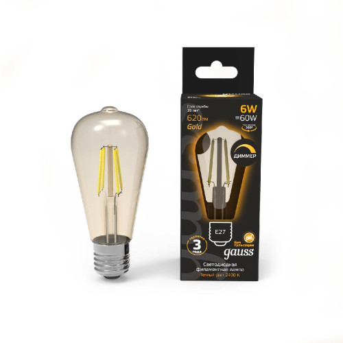 Светодиодная филаментная лампа Gauss Filament E27 6W 2400K 102802006-D