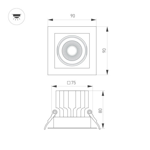 Встраиваемый светильник Arlight MS-VORTEX-BUILT-S90x90-12W Warm3000 (WH-WH, 40 deg, 230V) 057914
