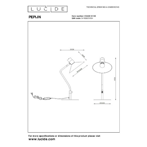 Настольная лампа Lucide Pepijn 05528/01/30
