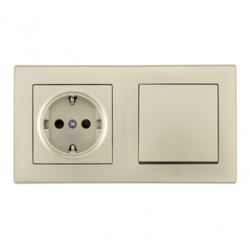 Выключатель одноклавишный с розеткой Arte Milano SET06-2-30-1-40-1 shampan