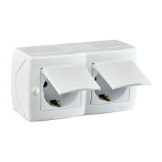 Розетка на 2 поста с заземлением и крышкой Mono Electric Octans IP20 16А 250В белый 104-010101-184