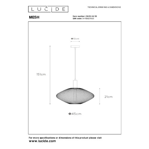 Подвесной светильник Lucide Mesh 21423/45/30