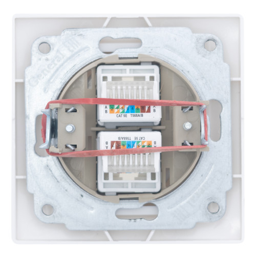 Розетка двойная компьютерная RJ45 скрытой установки IP20, белая 