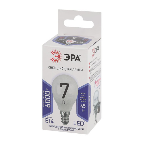 Лампа светодиодная Эра E14 7W 6000K LED P45-7W-860-E14 Б0031401