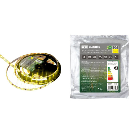Светодиодная лента TDM Electric 12В 2835 4,8Вт/м желтый 5м IP20 SQ0331-0306