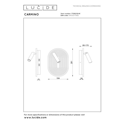 Настенный светильник Lucide Carmino 77292/12/41