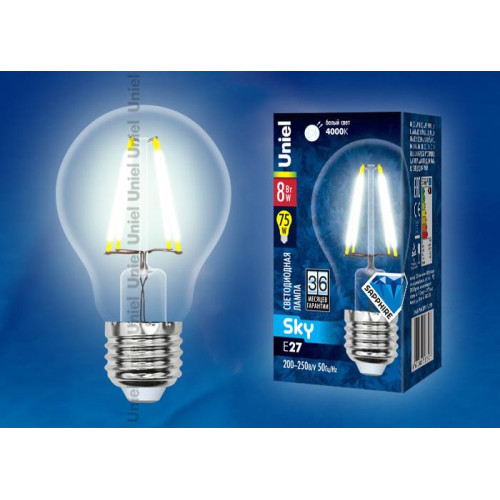 Лампа светодиодная филаментная (UL-00001371) Uniel E14 6W 4000K прозрачная LED-G45-6W/NW/E14/CL PLS02WH