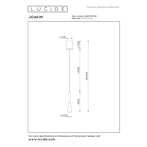 Подвесной светильник Lucide Joakim 24407/07/96