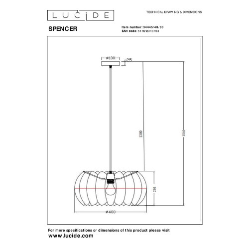 Подвесной светильник Lucide Spencer 34445/40/30
