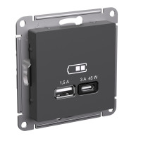 Розетка USB A + тип-C 45Вт высокоскор.заряд. QC, PD Systeme Electric AtlasDesign Базальт ATN001429