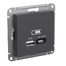 Розетка USB A + тип-C 45Вт высокоскор.заряд. QC, PD Systeme Electric AtlasDesign Базальт ATN001429