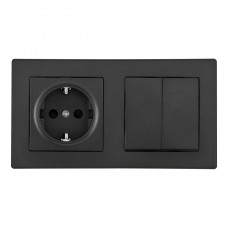 Выключатель двухклавишный с розеткой Arte Milano SET06-2-30-2-40-1 black