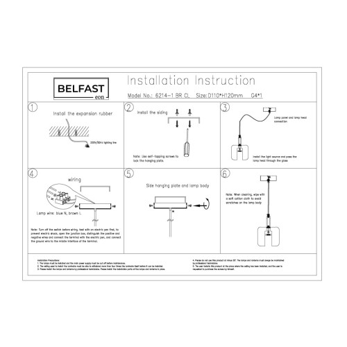 Подвесной светильник Belfast Pansy 6214-1 BR CL