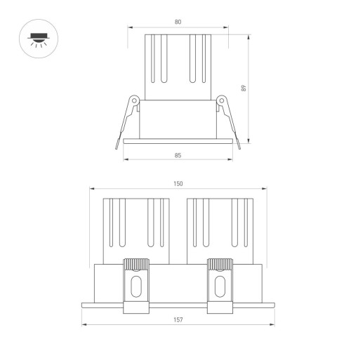 Карданный светильник Arlight MS-FLOW-BUILT-S157x85-2x6W Warm3000 (WH, 38 deg, 230V) (IP20 Металл) 060935