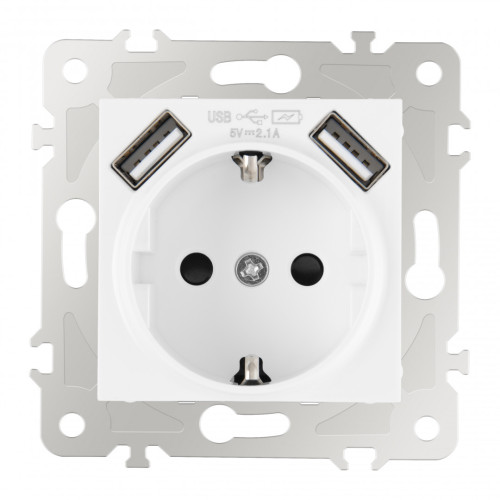 Розетка с заземлением, шторками + USB Arte Milano 203.47-1.white