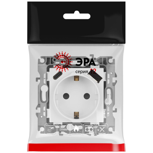 Розетка со шторками с USB type-A+C Эра 12-4108-01 Б0067752