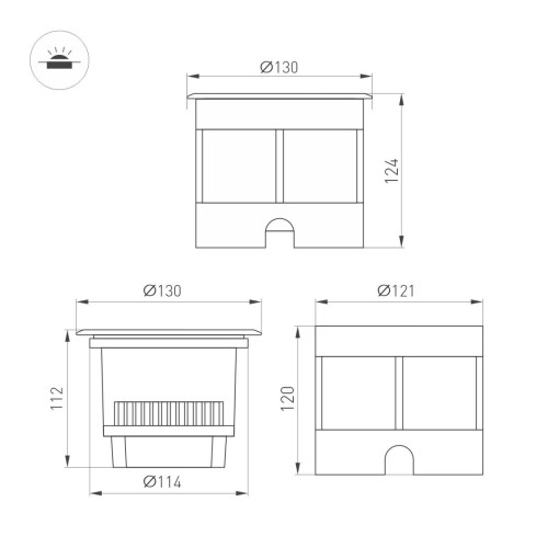 Ландшафтный светильник Arlight LTD-DAFNA-GROUND-R130-11W Warm3000 (SL, 10 deg, 230V) (IP67 Металл) 061189