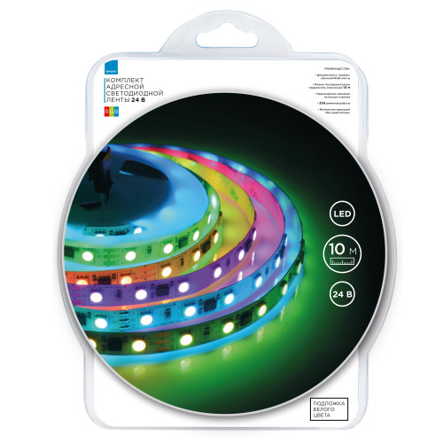 Комплект адресной светодиодной ленты Apeyron 24В 14,4Вт/м smd5050 60д/м IP20 10м RGB (адаптер питания, контроллер) 10-99