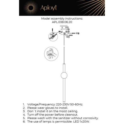 Подвесной светильник Aployt Zhozefin APL.038.06.20