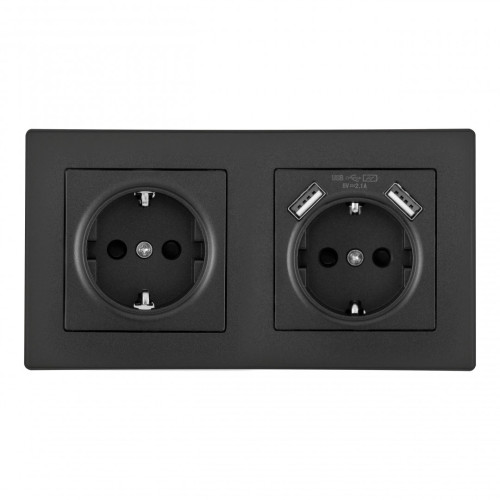 Розетка двойная (двухпостовая) с USB Arte Milano SET06-2-47-1-40-1 black