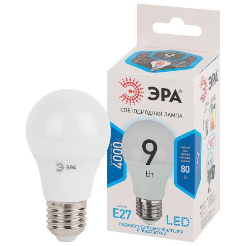 Лампа светодиодная Эра E27 9W 4000K LED A60-9W-840-E27 Б0032247