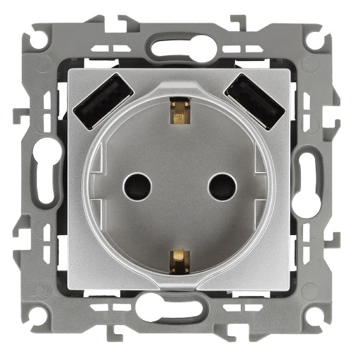 Розетка 2P+E со шторками и 2xUSB Эра 14-4109-03 Б0047869