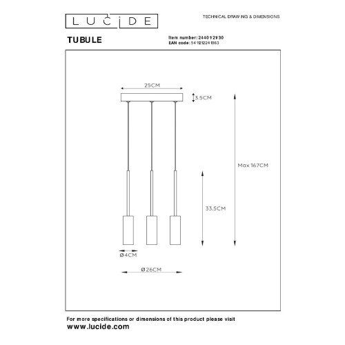 Подвесной светильник Lucide Tubule 24401/21/30