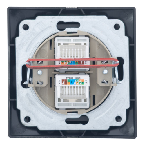 Розетка двойная компьютерная RJ45 скрытой установки IP20, черная 