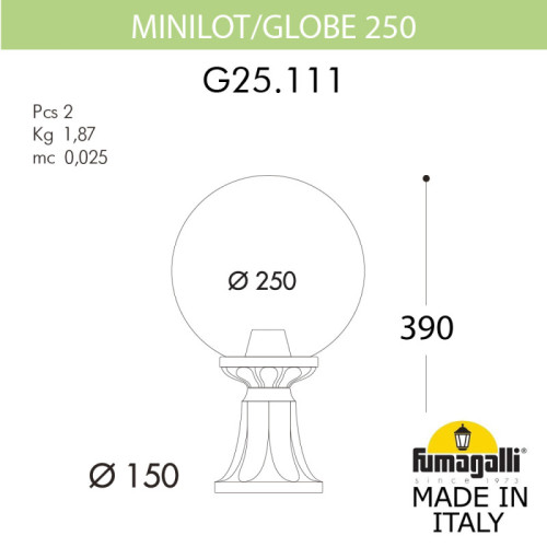 Садовый светильник Fumagalli G25.111.000.WXE27