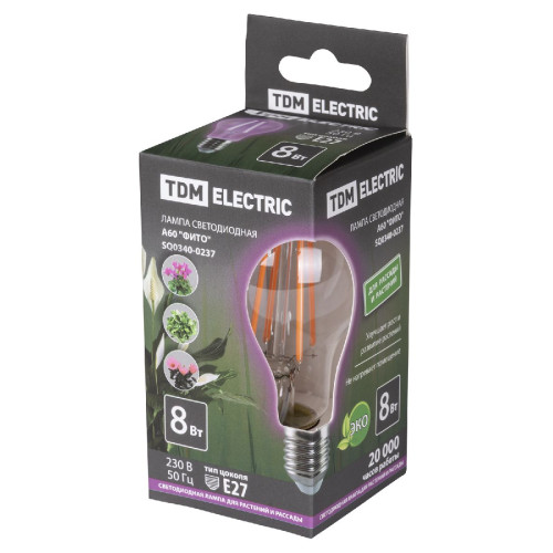 Лампа светодиодная для растений TDM Electric E27 8W прозрачная SQ0340-0237