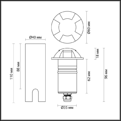 Грунтовый светильник Odeon Light Wald 6662/3GL