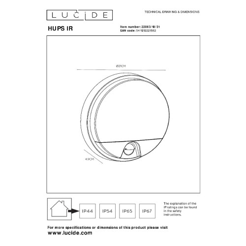 Уличный настенный светильник Lucide Hups ir 22863/10/31