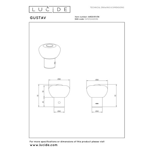 Настольная лампа Lucide Gustav 44521/01/38