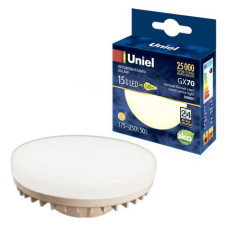 Лампа светодиодная Uniel (UL-00006782) GX70 15W 3000K таблетка матовая LED-GX70-15W/3000K/GX70/FR PLZ01WH