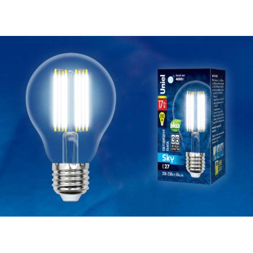Лампа светодиодная филаментная (UL-00004870) Uniel E27 17W 3000K прозрачная LED-A70-17W/3000K/E27/CL PLS02WH