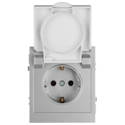 Розетка Эра Arktik 16-2103-03 с заземлением 2P+E Schuko со шторками с крышкой 16А-250В алюминий Б0070436