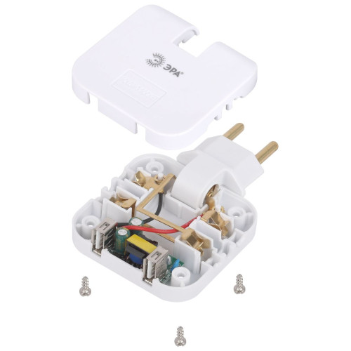 Разветвитель электрический Эра SPF-2-FL-USB поворотный на 2 розетки + 2USB 10А белый Б0069089